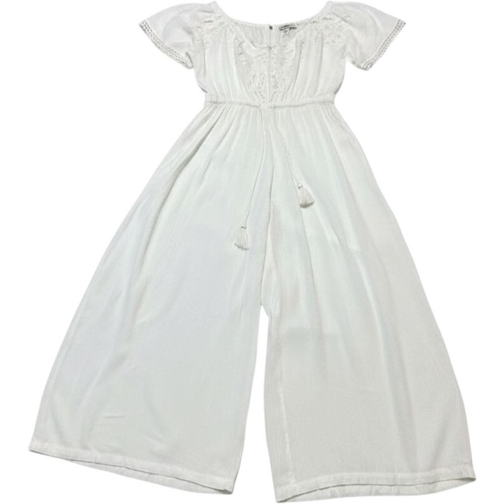 Spiaggia Dolce Jumpsuit White Gauzy Wide Leg Crochet Trim Size‎ S Beachy Boho